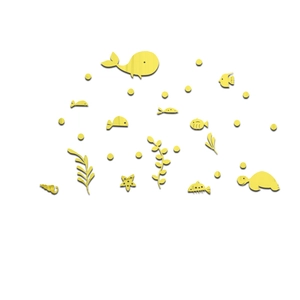 Detailed set of golden mirror acrylic ocean creature wall stickers for room decor