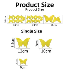 Detailed size chart showing dimensions for large, medium and small butterfly wall stickers