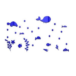 Detailed blue acrylic ocean animal mirror wall stickers including whales and turtles