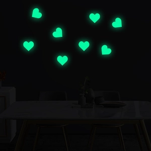 Luminous heart wall stickers set in fluorescent green for dark bedroom wall decor