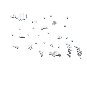 Marine theme acrylic mirror wall stickers with whale turtle and bubbles for kids room