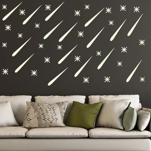 Luminous shooting star and octagonal star wall decals set for creative DIY room decoration