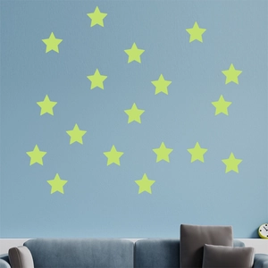 Luminous star wall stickers in glowing green for cozy kids room decoration DIY set