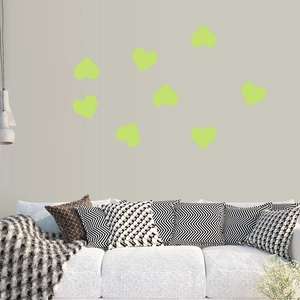 Luminous heart-shaped wall stickers in pale green for living room and nursery wall decor