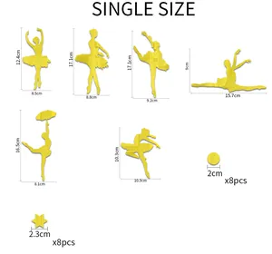 Detailed size specifications for ballet dancer acrylic mirror wall stickers in centimeters