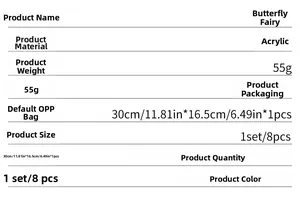 Detailed specifications for butterfly fairy acrylic mirror wall stickers showing size and weight