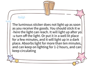 Detailed instructions showing how to activate the luminous wall stickers by light absorption