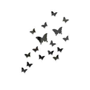 Detail of 3D black acrylic butterfly mirror wall stickers showing reflective glossy texture