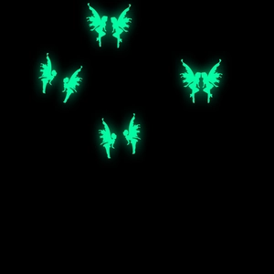 Glow-in-the-dark butterfly fairy wall stickers showing green fluorescence in the dark