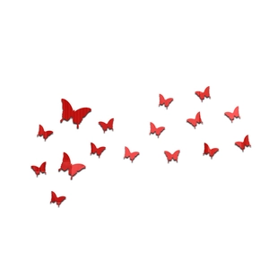 Macro detail of red 3D butterfly wall stickers showing acrylic texture and reflective surface