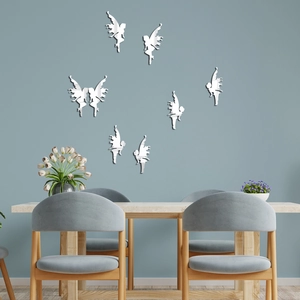 Mirror fairy wall stickers with reflective butterfly silhouettes for living room decor