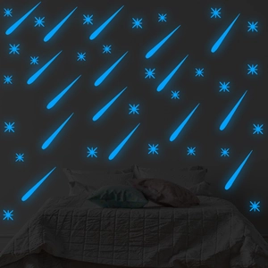 Glow in the dark blue meteor and star wall stickers set for bedroom night decor