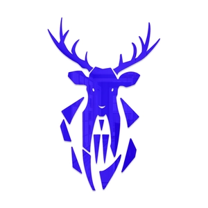 Blue mirrored acrylic deer head wall sticker with a modern geometric faceted design