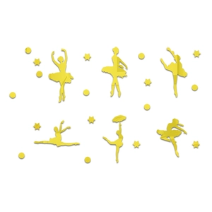 Golden acrylic mirror ballet dancers wall stickers with stars for dance room decor