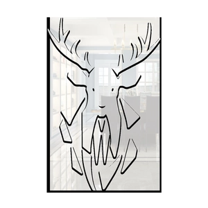 Detail of rectangular acrylic mirror sticker with black geometric deer head pattern design