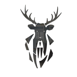 Macro shot of 3D geometric deer head wall sticker with reflective mirror acrylic surface