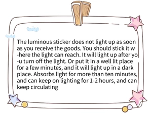 Luminous wall sticker instructions detailing light absorption and glowing duration