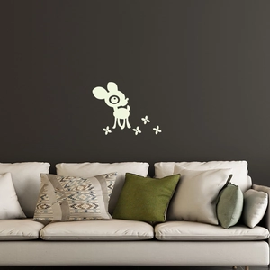 Luminous cartoon deer and flower wall decals glowing in the dark for a kids bedroom