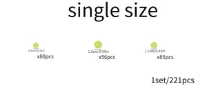 Size chart for 221pcs luminous round wall stickers in three different diameter sizes