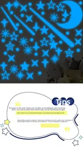 Stickers muraux phosphorescents avec lune et étoiles bleues pour chambre d'enfant