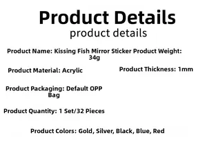 Detailed specifications for acrylic mirror wall stickers featuring fish patterns and 1mm thickness