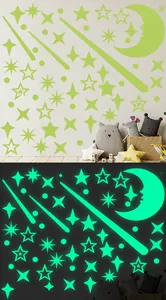 Detailed view of luminous moon and stars stickers in day and night glowing modes