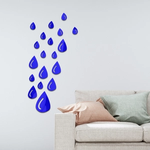 Modern blue teardrop mirror wall stickers set for living room decor over a sofa