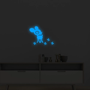 Glow in the dark cartoon deer and flower wall stickers with bright blue fluorescence