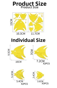 Detailed size chart of cartoon bubble fish acrylic mirror wall stickers in centimeters