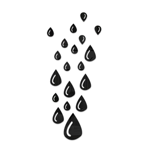 Macro detail of black water drop mirror wall stickers with reflective acrylic surface finish