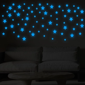 Luminous glow-in-the-dark star wall stickers for bedroom in brilliant ice blue fluorescence