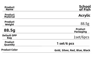 Detailed chart showing acrylic fish shoal wall decals specifications and material options