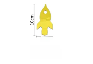 Macro view of rocket shaped yellow sticky trap with dimensions 10cm by 5cm and hanging hole