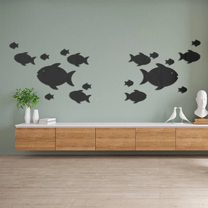 Modern black fish mirror wall stickers for living room decor with a school of fish effect