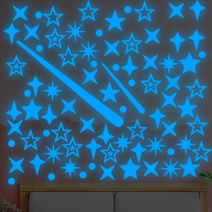 Luminous Stars Moon Meteor Wall Stickers Blue Glow In The Dark Ceiling Decals PVC Waterproof Luminous Bedroom Nursery Decor