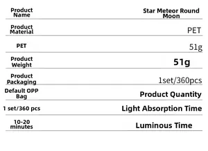 Detailed PET material specifications and glow-in-the-dark stickers performance table