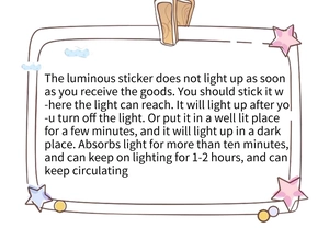 Detailed instructions for glow-in-the-dark stickers explaining light absorption mechanism