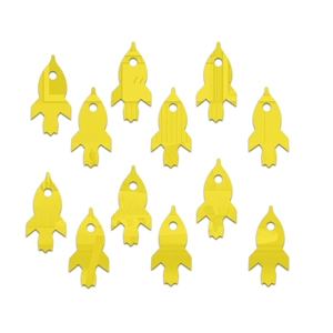 Set of 12 yellow rocket acrylic mirror wall stickers for nursery and kids bedroom decor