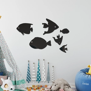 Black acrylic tropical fish mirror wall stickers for bathroom and nursery room decor