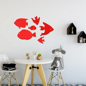 Red acrylic fish mirror wall stickers for modern kids room decoration set of 6 items