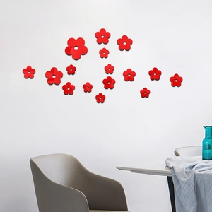3D red mirror flower wall stickers in acrylic for modern home living room decor