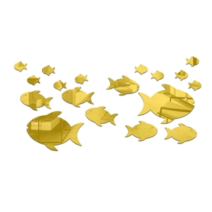 Golden fish mirror wall stickers in a swimming school pattern for home decor