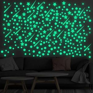 Glow in the dark wall stickers featuring star and moon patterns for bedroom decoration