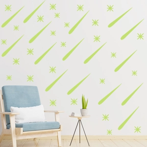 Detailed view of luminous meteor and star wall stickers in a modern home interior