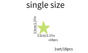 Detail view of 18pcs luminous star wall stickers set with 3.5cm size specifications