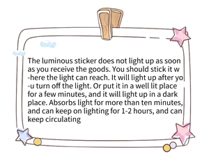 Guide for heart luminous wall stickers showing absorption time and glow duration details