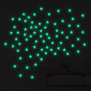 Luminous star wall stickers with green glow effect for dark bedroom ceiling decor