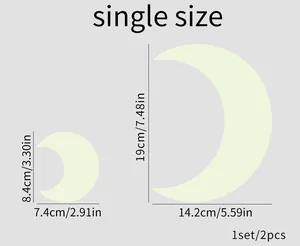 Tabella delle taglie con due adesivi murali a luna con dimensioni esatte in cm