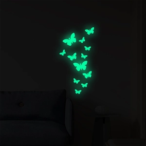 Luminous butterfly wall stickers in bright green glow for bedroom night decor