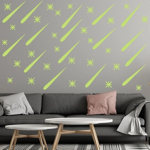 Luminous wall stickers featuring shooting stars and octagonal stars for bedroom decor
